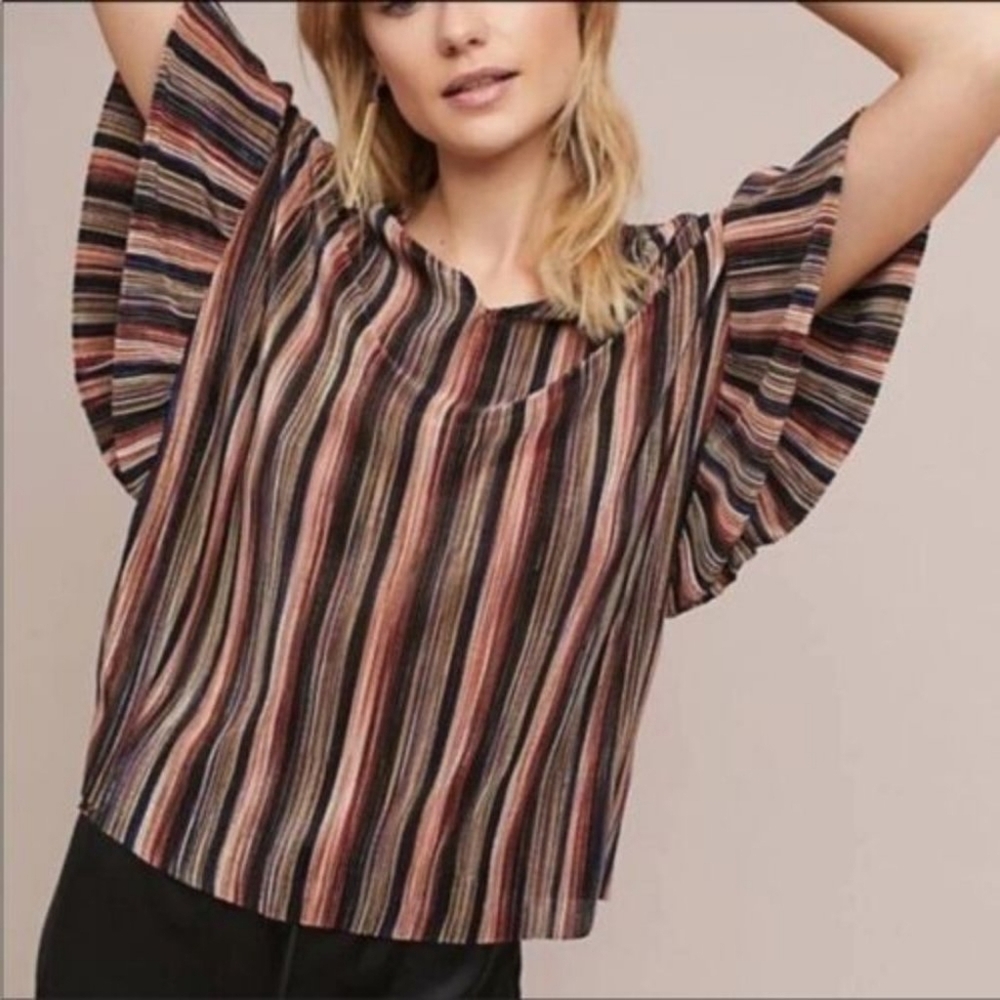 Anthropologie Vanessa Virginia Bienville Ruffle Sleeve Striped Top Size M